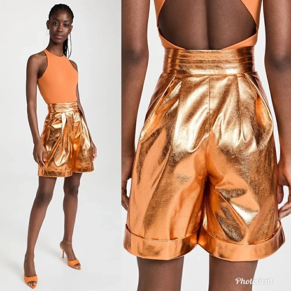 REVOLVE KIMBERLY GOLDSON LIZZIE METALLIC FAUX LEATHER SHORTS IN COPPER